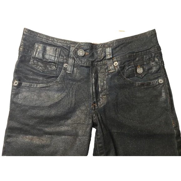 John Galliano Embossed G Midnight Blue Coated Cotton Sparkle Cropped Jeans Sz 25 - Picture 11 of 16